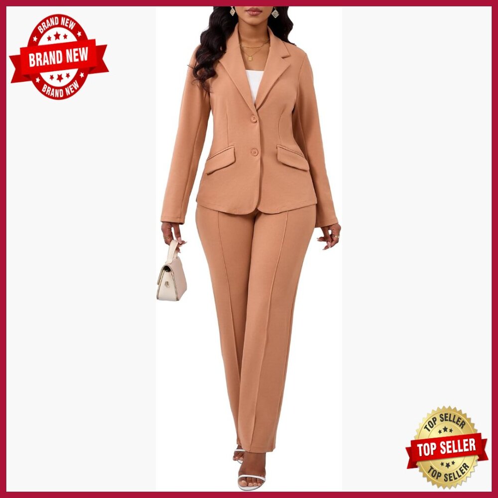 Women's 2-Piece Blazer Pantsuit Business Casual Long Sleeve Suit Set